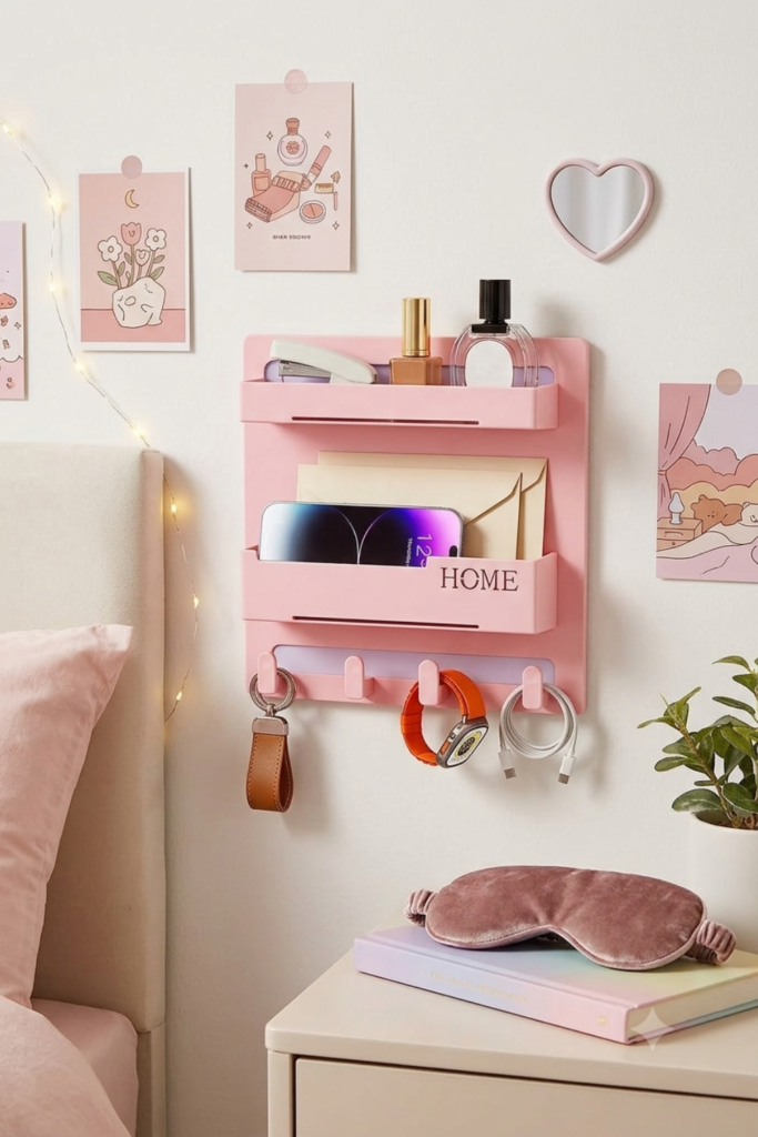 Floating Bedside Wall Shelf Organizer – Cute Aesthetic Bedroom Storage Solution