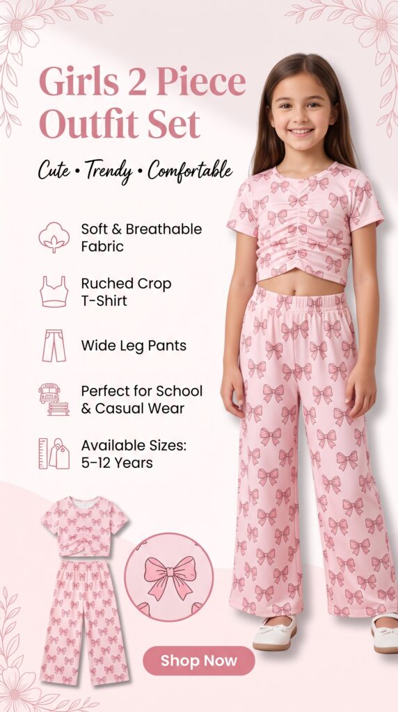 Girls 2 Piece Outfits Kids Short Sleeve Ruched Crop T-Shirt Top Cargo Pants