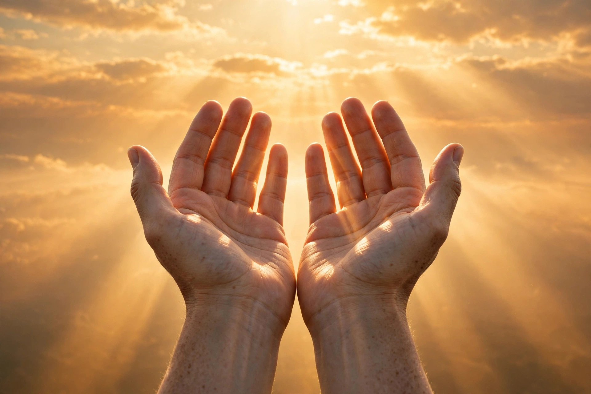 Morning dua for health and protection — hands raised in supplication at sunrise